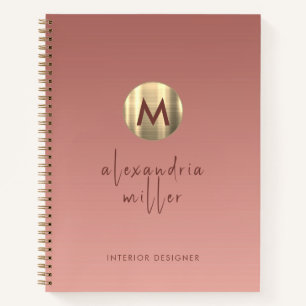 Rose Gold Brushed Metal Monogram Script Ombre Notizbuch