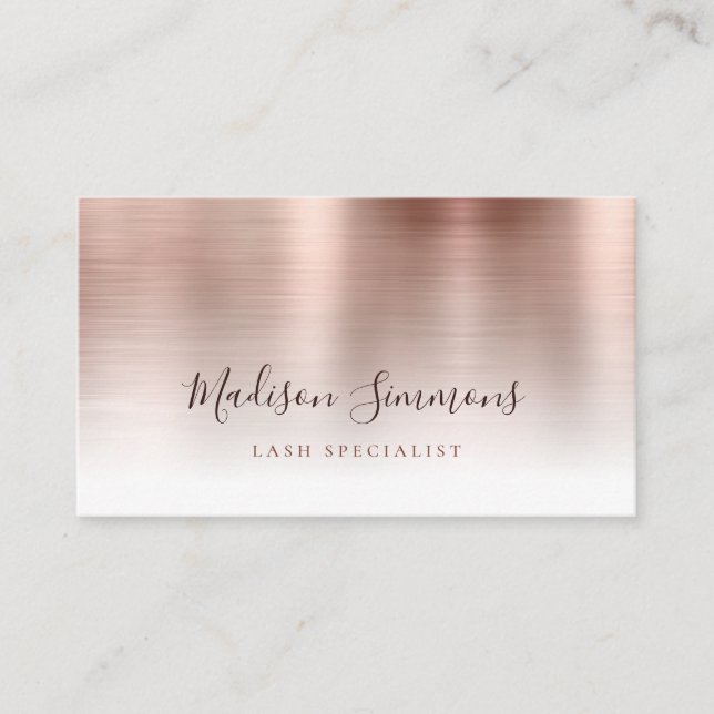 Rose Gold Brushed Metal Monogram Stylish Script Visitenkarte (Vorderseite)