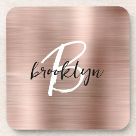 Rose Gold Brushed Metal Schwarz-weiß Monogram Getränkeuntersetzer