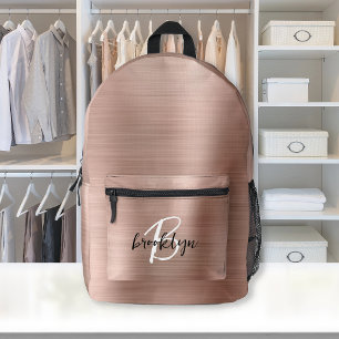 Rose Gold Brushed Metal Script Monogram Bedruckter Rucksack