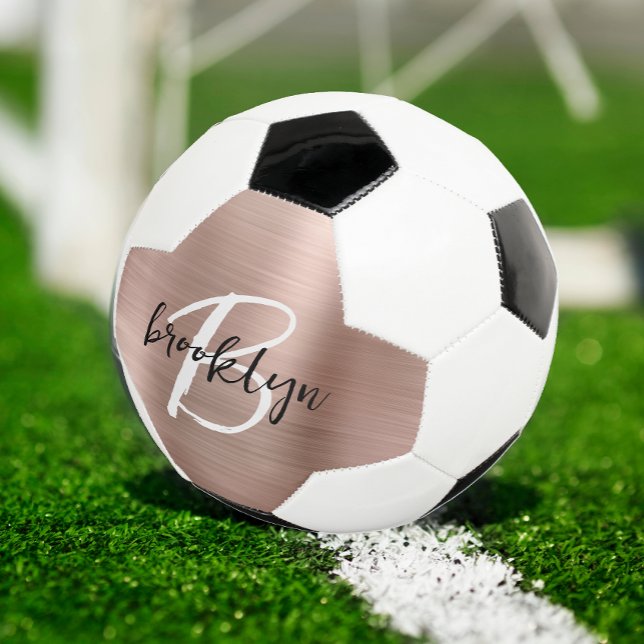 Rose Gold Brushed Metal Script Monogram Fußball (Von Creator hochgeladen)