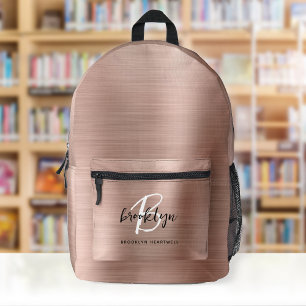 Rose Gold Brushed Metal Script Monogram Name Bedruckter Rucksack