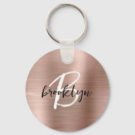 Rose Gold Brushed Metal Script Monogram Schlüsselanhänger