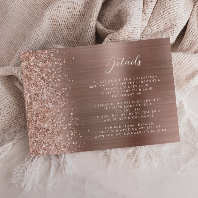 Rose Gold Brushed Metal Wedding Details Begleitkarte (Von Creator hochgeladen)