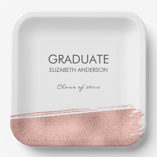 Rose Gold Brushstroke Abschluss Pappteller (Vorderseite)
