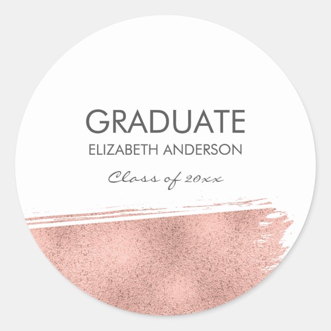 Rose Gold Brushstroke Abschluss Runder Aufkleber (Vorderseite)