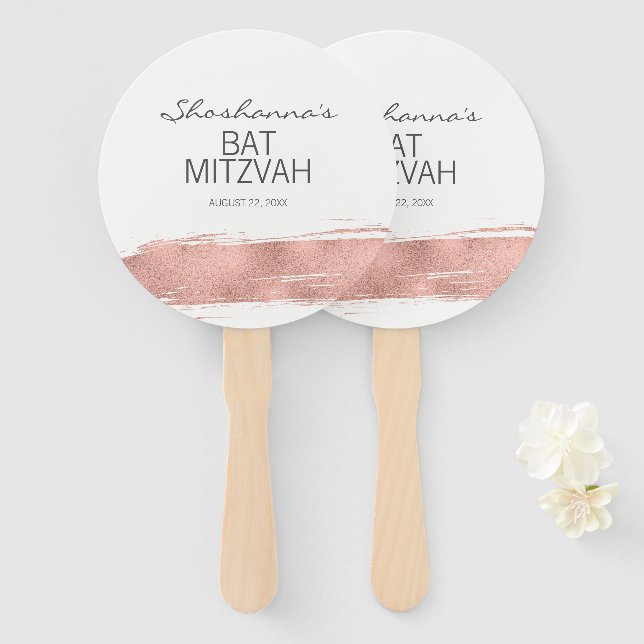 Rose Gold Brushstroke Bat Mitzvah Fächer (Vorne und Hinten)