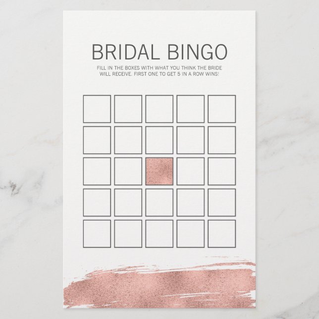 Rose Gold Brushstroke Brautparty Bingo Game (Vorderseite)