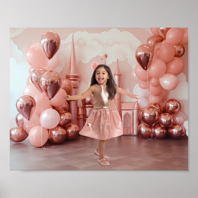 Rose Gold Burg Balloons Fotografie Hintergrund Poster (Vorne)