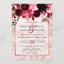 Rose Gold & Burgund Einladungen für Hochzeiten