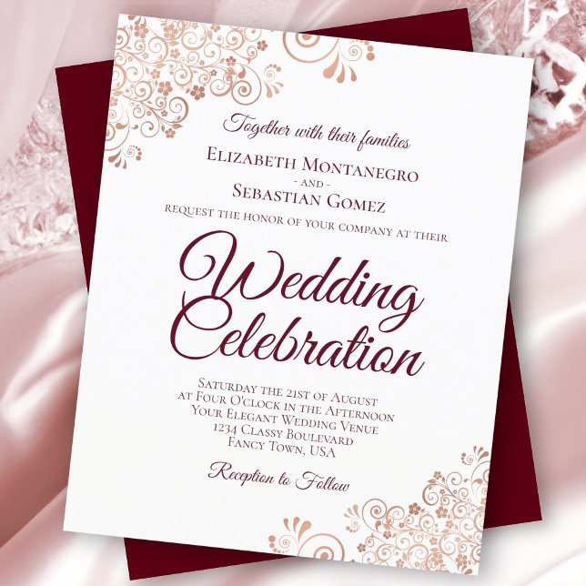 Rose Gold & Burgund HAUSHALT Hochzeit einladen (Von Creator hochgeladen)