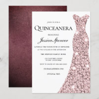 Rose Gold & Burgund Velvet Quinceanera Einladung