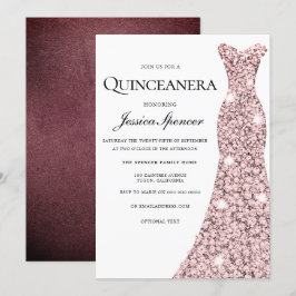Rose Gold & Burgund Velvet Quinceanera Einladung
