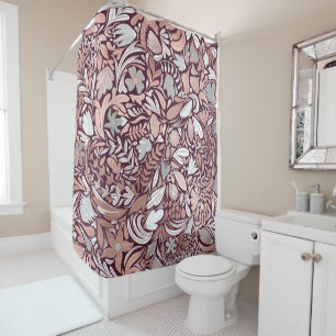 Rose Gold Burgundy Floral Illustration Duschvorhang