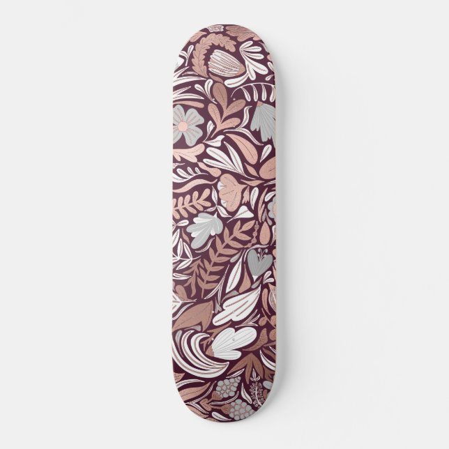 Rose Gold Burgundy Floral Illustration Pattern Skateboard (Vorderseite)