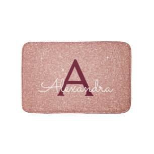 Rose Gold Burgundy Foil Glitzer Sparkone Monogramm Badematte