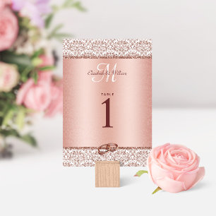 Rose Gold Burgundy Mongram Wedding Tischnummer