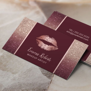 Rose Gold Burgundy Ombre Chic Lips Makeup Artist Visitenkarte