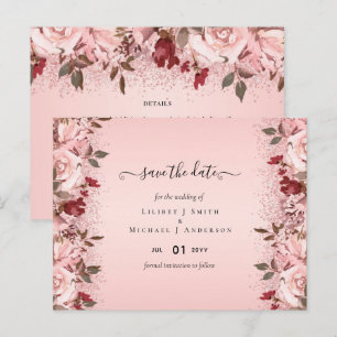Rose Gold Burgundy Pink Floral Wedding Postkarte