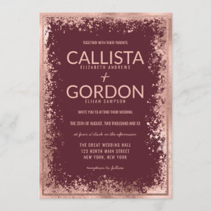 Rose Gold Burgundy Spritzer Glitzer Border Wedding Einladung
