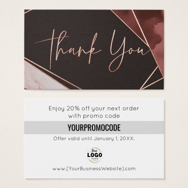 Rose Gold Burgundy Thank You Discount Cards (Devant & derrière)