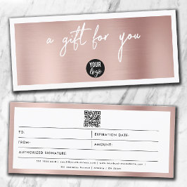 Rose Gold Business Logo QR Code Geschenkgutschein