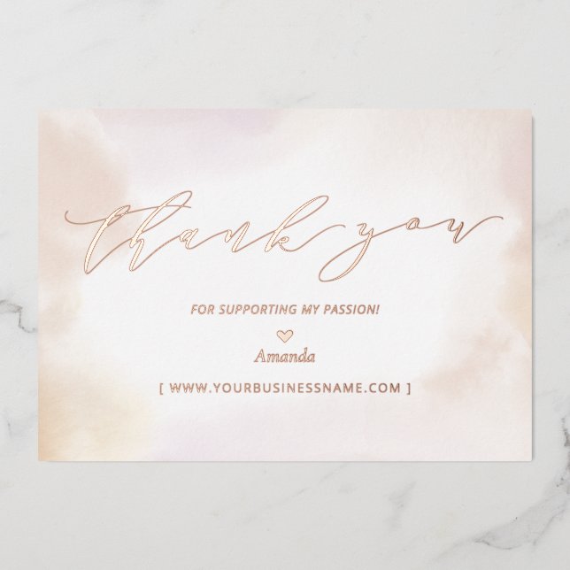 Rose Gold Business-Logo Vielen Dank Beilage Folieneinladung (Vorderseite)