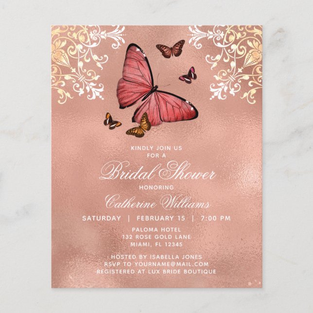 Rose Gold Butterfly Brautparty Flyer (Vorne)