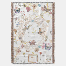 Rose Gold Butterfly Garden Throw Blanket