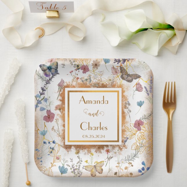 Rose Gold Butterfly Garden Wedding Pappteller (Hochzeit)