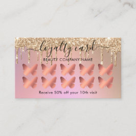 Rose Gold Butterfly Glitzer Tropfen Loyalität Kart Visitenkarte