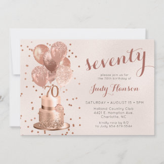 Rose Gold Cake 70. Geburtstag Einladung
