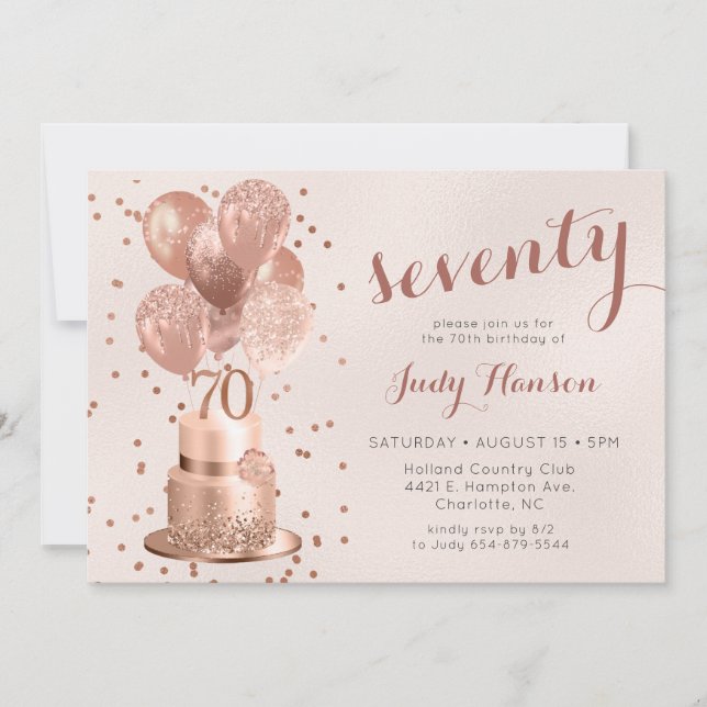Rose Gold Cake 70th Birthday Invitation (Devant)