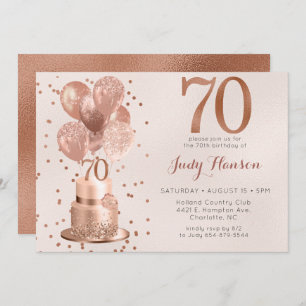 Rose Gold Cake 70th Birthday Invitation