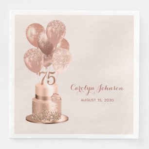 Rose Gold Cake 75. Geburtstag Serviette