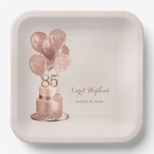 Rose Gold Cake Paper Plate zum 85. Geburtstag Pappteller