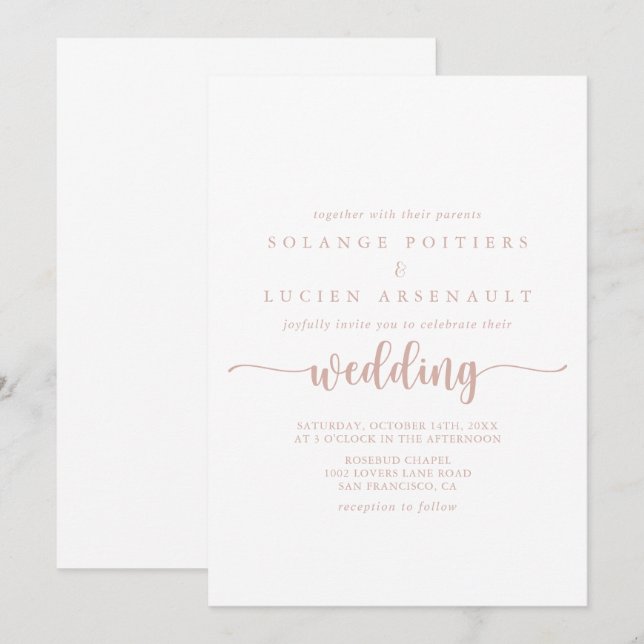 Rose Gold Calligrafy Wedding   Einladung (Vorne/Hinten)
