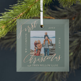 Rose Gold Calligraph Weihnachts Neues Zuhause-Foto Ornament Aus Glas