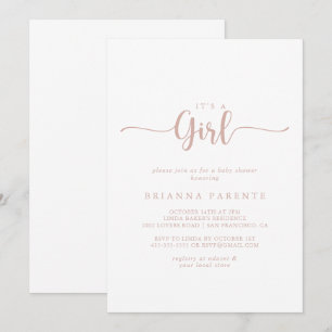 Rose Gold Calligraphie Es ist eine Girl Baby Dusch Einladung