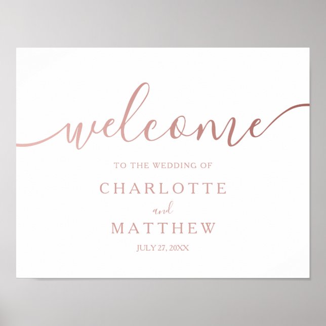 Rose Gold Calligraphy Begrüßungspapier Poster (Vorne)