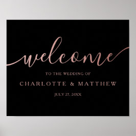 Rose Gold Calligraphy Black Begrüßungspapier Poster