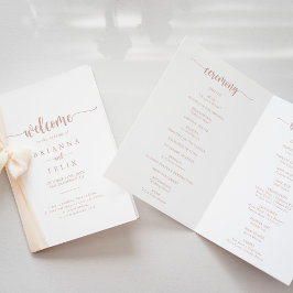 Rose Gold Calligraphy Folded Wedding Program Programm