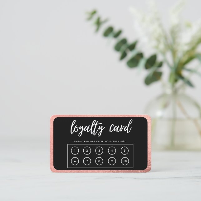 Rose Gold Calligraphy Loyalty Card Visitenkarte (Stehend Vorderseite)