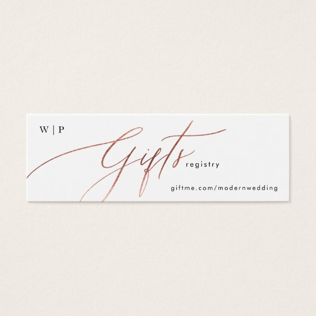 Rose Gold Calligraphy Modern Wedding Gift Registry (Vorderseite)