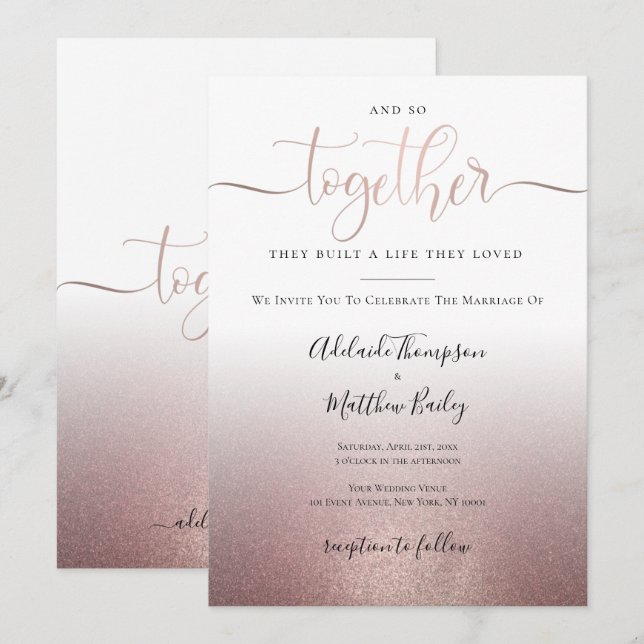 Rose Gold Calligraphy Script Quote Elegante Hochze Einladung (Vorne/Hinten)