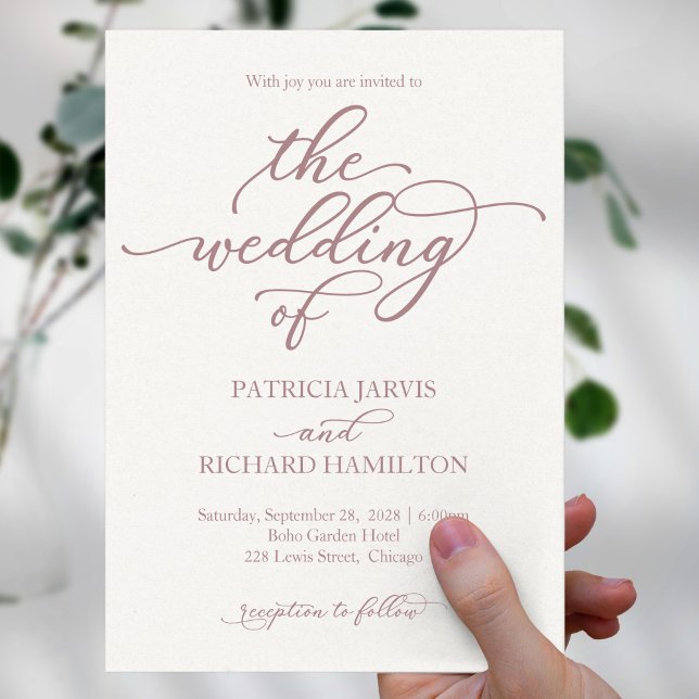 Rose Gold Calligraphy Wedding Einladung (Von Creator hochgeladen)