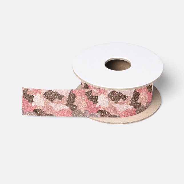 Rose Gold Camouflage Imitate Glitzer Camouflage Gl Satinband (Spule)