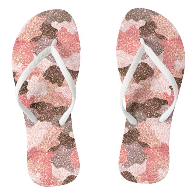 Rose Gold Camouflage Imitats Glitzer Girly Camoufl Flip Flops (Fußbett)