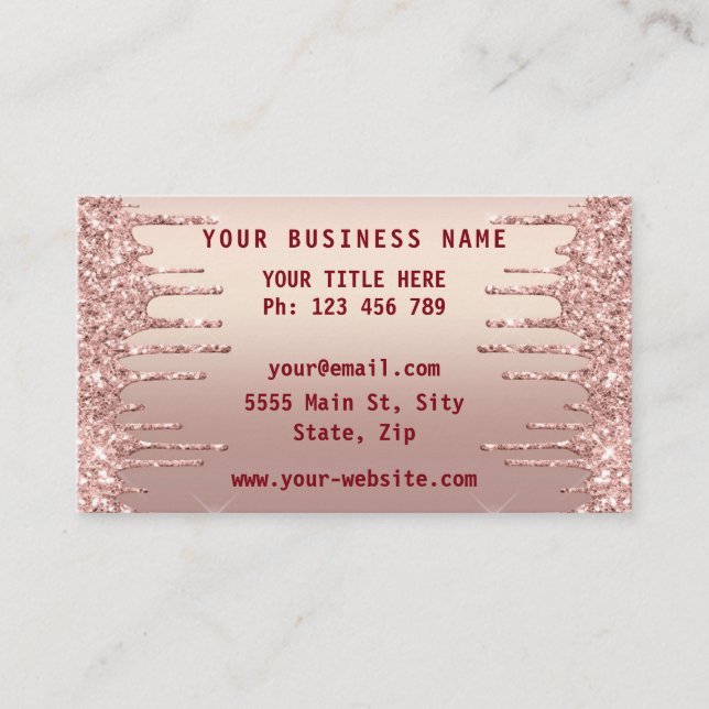 Rose Gold Carte de visite Votre Logo Nom Info (Devant)