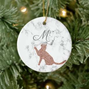 Rose gold cat silhouette - your monogram  keramik ornament